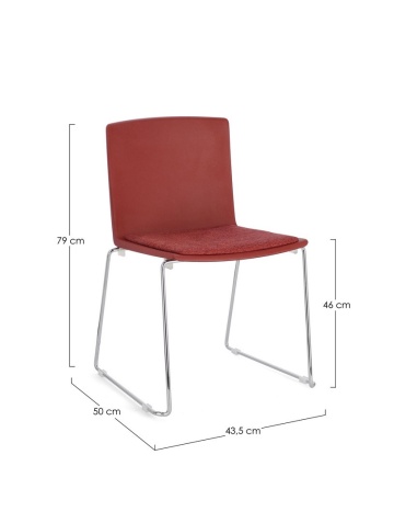Set de 4 scaune Giulia, din plastic cu șezut tapițat și picioare din oțel cromat, roșu, 43.5x50x79 cm - Img 3