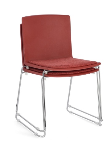 Set de 4 scaune Giulia, din plastic cu șezut tapițat și picioare din oțel cromat, roșu, 43.5x50x79 cm - Img 9