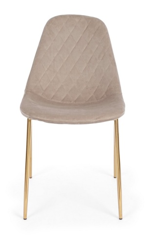 Set de 4 scaune tapițate, din catifea, cu picioare din oțel cromat auriu, taupe - Img 3