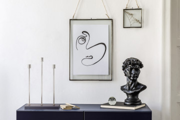 Suport lumanare din fier cu 3 brate Art Deco, violet închis / argintiu - Img 2