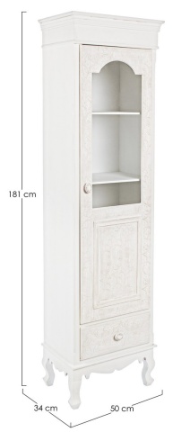 Vitrină Clorine cu 1 ușă și 1 sertar, cu motive florale încrustate, din MDF cu finisaj mat, 50x34x181 cm - Img 2