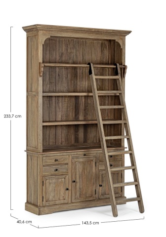 Bibliotecă Domitille din lemn de mango cu scara 233,7 cm - Img 2