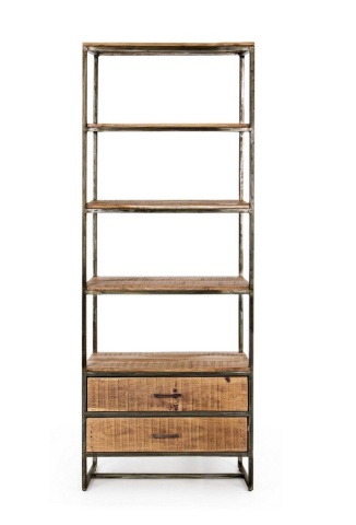 Bibliotecă Elmer cu 4 rafturi și 2 sertare din lemn masiv maro 190 cm - Img 3