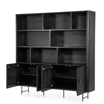 Biblioteca Remi din lemn de mango negru 200x37x200 cm - Img 4