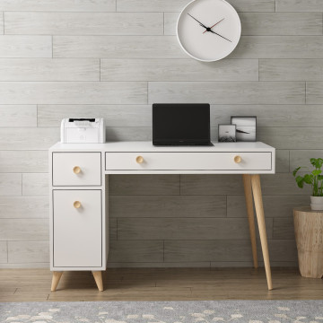 Birou cu dulapior din pal melaminat Inarch alb 120 cm - Img 4
