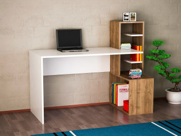 Birou cu rafturi din pal melaminat Side nuc si alb 120 cm - Img 2