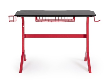 Birou de gaming, cu cadru metalic și blat cu efect de fibră de carbon, roșu și negru, 118x65x76 cm - Img 3