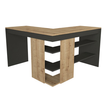 Birou pe colt din pal melaminat Stylo negru si maro 120 cm - Img 5