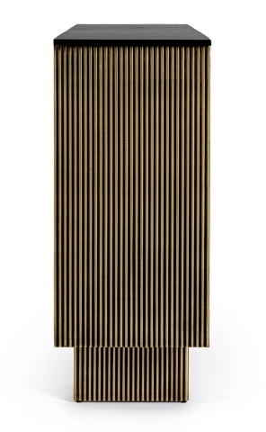 Cabinet bar, 160 cm, din MDF cu blat din lemn de mango și placaj din alamă antichizată, 160x40x100 cm - Img 5