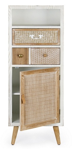 Cabinet Eloise, 1 ușă, 2 sertare, lemn cu inserții ratan și bambus, natural, 48x35x121 cm - Img 8