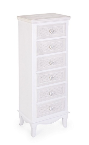 Comodă clasică Charlene, cu 6 sertare, din MDF, finisaj vopsit, 40x30x114 cm