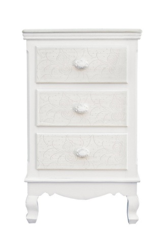 Comodă Clorine cu 3 sertare, cu motive florale încrustate, finisaj mat, 41x33.5x68.5 cm - Img 3