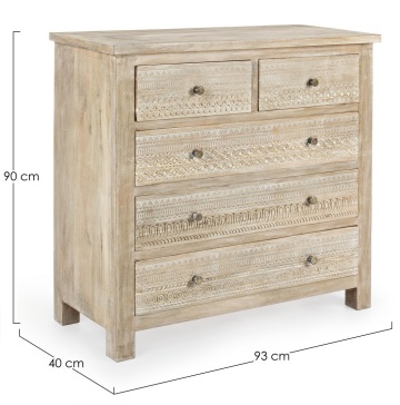 Comodă cu 5 sertare Mayra, din lemn de mango sculptat manual, 93x40x90 cm - Img 2