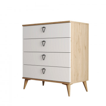 Comoda din pal melaminat Versa stejar si alb 80 cm