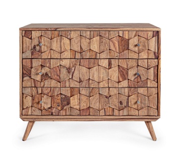 Comodă Kant cu 3 sertare, din lemn de sheesham, finisaj natural, 87.5x40x77 cm - Img 3
