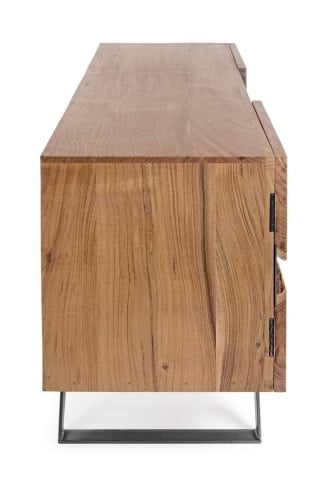 Comodă TV Aron, 160 cm, 2 uși cu inserții metalice, lemn de acacia și oțel, 160x44x65 cm - Img 5