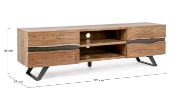 Comodă TV Aron, 190 cm, 2 uși cu inserții metalice, lemn de acacia și oțel, 190x43x56 cm - Img 2