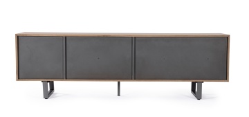 Comodă TV Garwood, cu 2 uși și 2 sertare, din MDF furniruit cu stejar și oțel, 160x42x55 cm - Img 3