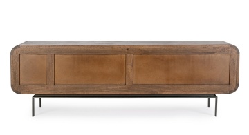 Comodă TV Orissa, lemn masiv de mango și picioare din oțel, 3 uși, 2 sertare, natural, 172x44x55 cm - Img 4