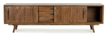 Comodă TV Sherman, 200 cm, cu uși glisante, din lemn de mango, stil vintage, 200x43x60 cm - Img 9