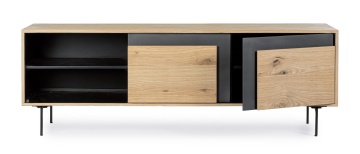 Comodă TV Stanwood, 160 cm, din MDF furniruit cu stejar și picioare din oțel, finisaj natural, 160x40x57 cm - Img 9