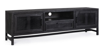 Comodă TV Weston, 180 cm, 2 uși și 1 sertar, din lemn de mango cu inserții din ratan, 180x40x55 cm