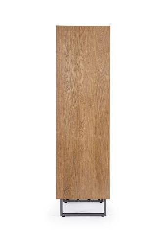 Dulap living Garwood, 4 uși, din MDF furniruit stejar și oțel, cu închidere amortizată, finisaj natural, 90x42x150 cm - Img 4