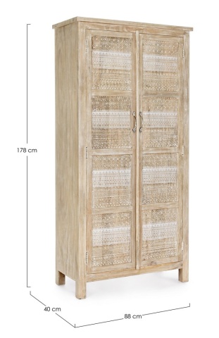 Dulap living Mayra, cu 2 uși, cu decorațiuni sculptate manual, din lemn de mango, 88x40x178 cm - Img 2
