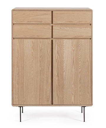 Dulapior Widald, cu 2 uși și 4 sertare, din MDF furniruit cu frasin și oțel, natural, 90x40x130.5 cm - Img 3