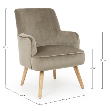 Fotoliu Adeline, din catifea, taupe, 60x67x79 cm - Img 2