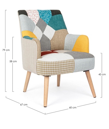 Fotoliu Galatea, din textil patchwork, 60x67x79 cm - Img 2
