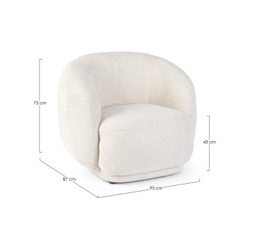 Fotoliu Tecla cu brațe, din poliester cu efect bouclé, natural, 93x87x73 cm - Img 3