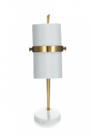 Lampa decorativa din tesatura/metal/marmura Novum alba/aurie, un bec - Img 2