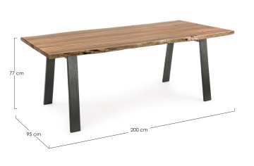 Masă Aron, 8 locuri, blat din lemn de acacia cu margini neregulate, picioare din oțel, 200x95 cm - Img 2