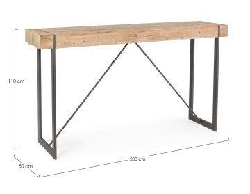 Masă de bar Garrett, 4 locuri, fixă, cadru din oțel și blat din lemn de brad, 200x50x110 cm - Img 2