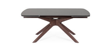 Masă dining Maritta, extensibilă, 6-10 persoane, blat din gresie porțelanată cu efect de marmură, picioare finisaj nuc, 170-250x90x76 cm - Img 4