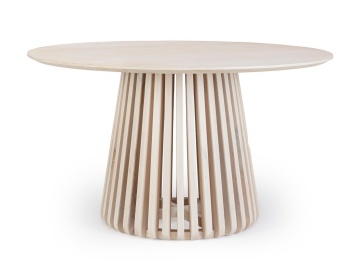Masă dining rotundă fixă, pentru 6 persoane, din lemn de mango, finisaj nitrocelulozic, natur, diametru 130 cm