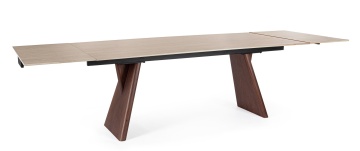Masă extensibilă Maikki, 8-10 locuri, blat ceramic efect marmură, picioare furnir nuc, 200/300x100 cm