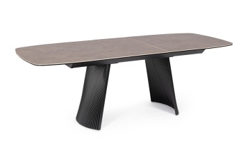 Masă extensibilă Oliver, dreptunghiulară, pentru 6-8 persoane, cu blat din ceramică și sticlă securizată și picioare din oțel, 180-220x90x75 cm