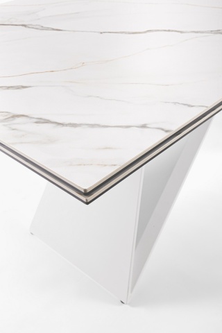 Masă extensibilă pentru 8-10 persoane, cu blat din ceramică și sticlă securizată, picioare din oțel, 180-260x90x76 cm - Img 5