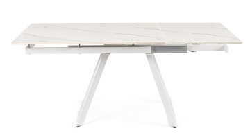 Masă extensibilă Reeta, blat gresie porțelanată efect marmură, 4-6 locuri, alb/alb, 120-180x90 cm - Img 3