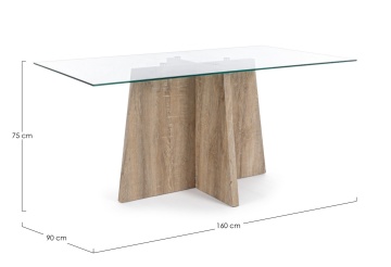 Masă fixă modernă pentru 6 persoane, cu blat din sticlă securizată și picioare efect lemn, 160x90 cm - Img 2