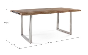 Masă Osbert, 8 locuri, blat din lemn de salcâm cu aspect natural, picioare din oțel inoxidabil, 180x90 cm - Img 2