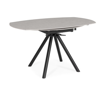 Masă rotundă extensibilă, 2-6 locuri, blat ceramică porțelanată efect marmură, bază din oțel, negru/gri deschis, diametru 87/135 cm - Img 2