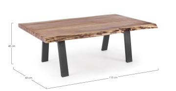 Măsuță de cafea Aron, din lemn de salcâm cu margini neregulate, picioare metalice, 115 x 65 cm - Img 2
