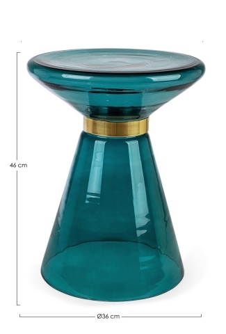 Măsuță de cafea Azmin, rotundă, din sticlă petrol și oțel auriu, diametru 36 cm, 36x46 cm - Img 2