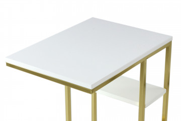 Masuta de cafea dreptunghiulara din MDF si otel 35x48x62 cm alb / auriu - Img 3