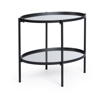 Măsuță de cafea Jens ovală, blat din sticlă, structură din oțel vopsit epoxidic, negru, 64x44x55,5 cm