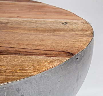 Măsuță de cafea Lancaster, rotundă, diametru 70 cm, din lemn reciclat și oțel, gri, 70x32 cm - Img 4