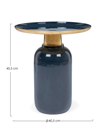 Măsuță de cafea Nalima, rotundă, din oțel emailat, albastru, diametru 40.5 cm, înălțime 45.5 cm - Img 2
